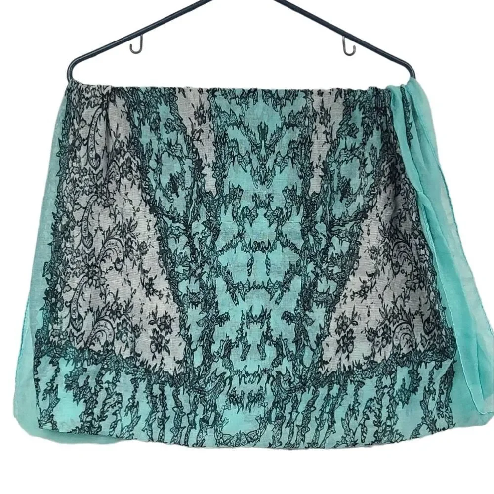 Mint Green Gray Paisley Infinity Scarf Lightweight Sheer Boho Loop Coastal Chic
